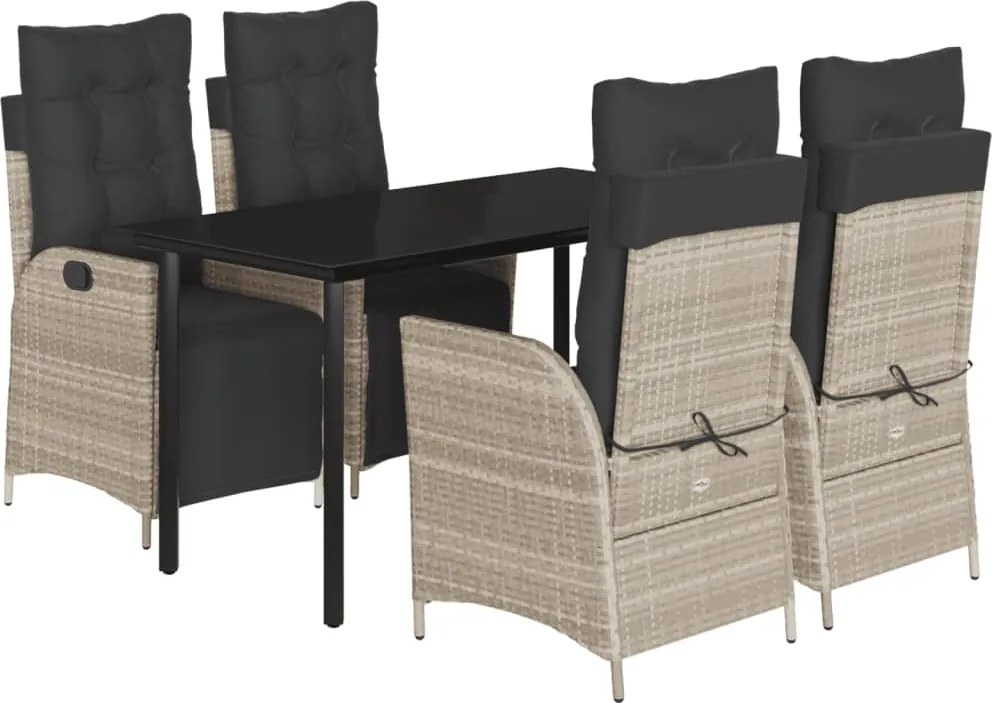 vidaXL 5részes világosszürke polyrattan kerti étkezőgarnitúra párnával