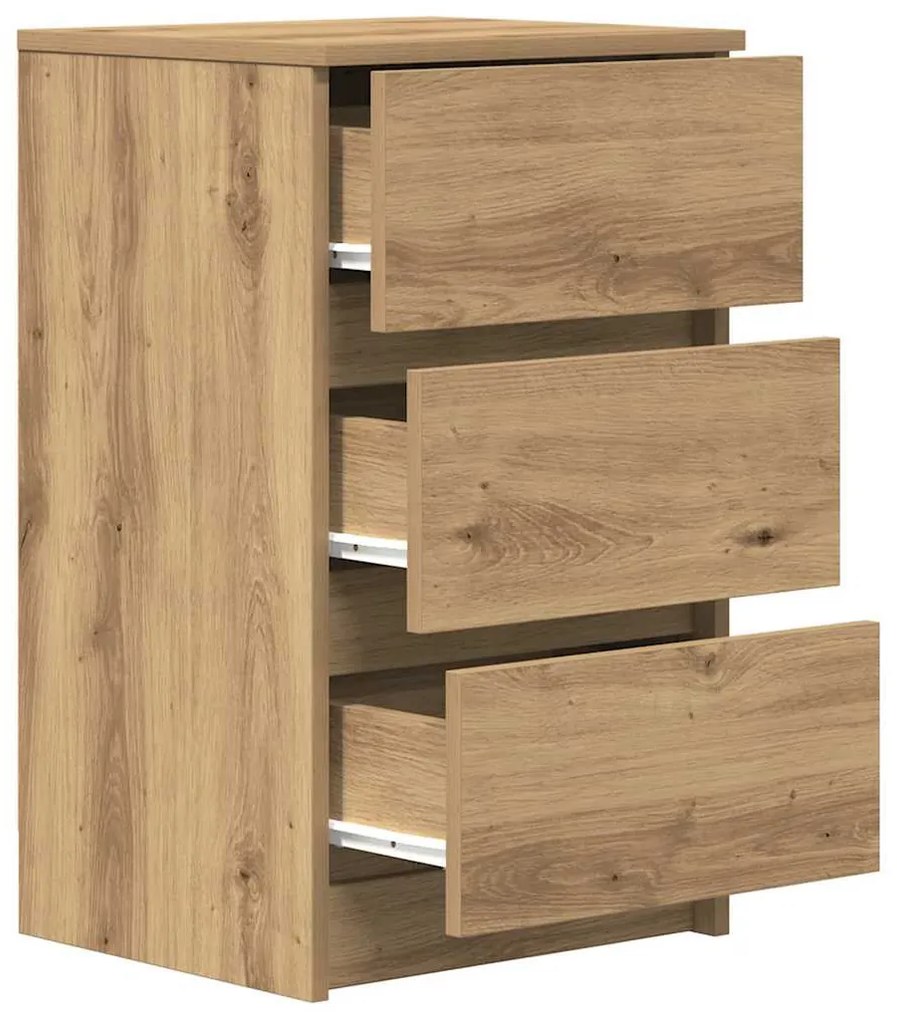 kézműves tölgy éjjeliszekrény 3 fiókkal 39x35x65 cm