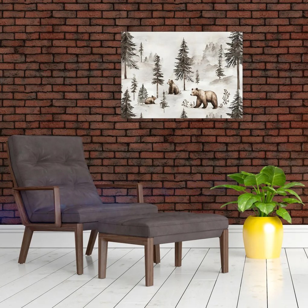 Üveg kép - Erdő medvékkel (70x50 cm)