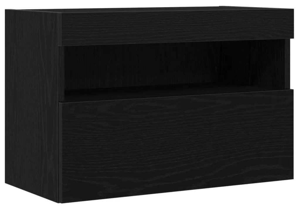 TV Fali Szekrény LED Fénnyel Fekete Tölgy 60x30x40 cm