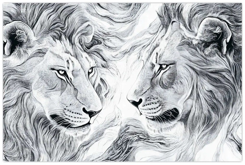 Kép - Rajzolt oroszlánfejek (90x60 cm)