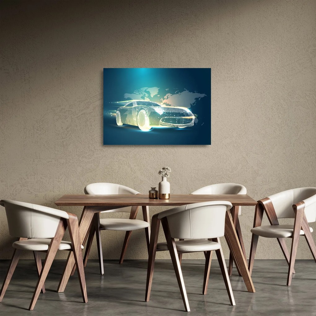 Geometriai formákból készült autó képe (üvegen) (70x50 cm)