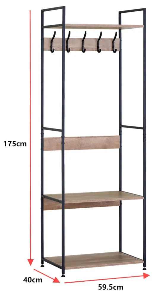 Intenso Home nyitott ruhafogas 3db polccal 60 x 175cm fém lábakkal modern tölgy színben | Előszobai ruhatároló cipőtartóval / nyitott gardrób