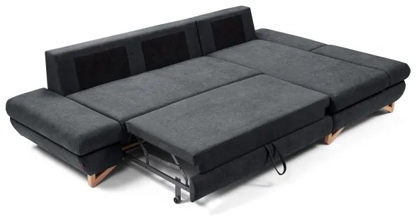 Ágyazható, kárpitozott L-alakú sarokülőgarnitúra tárolóval AVESTA, jobb oldali, antracit