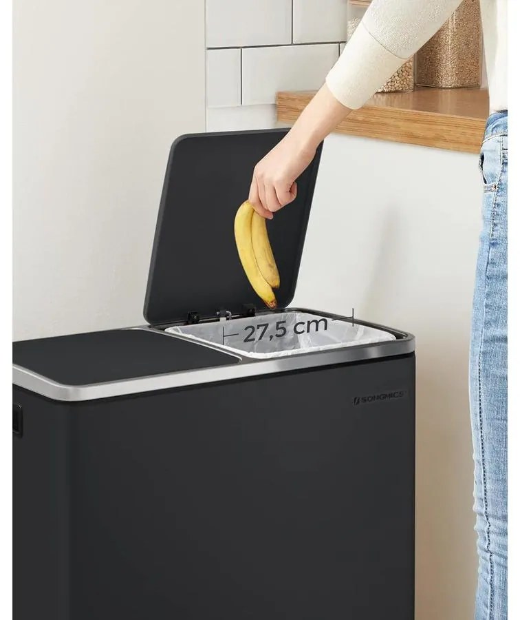 Dupla szemetes, 2 x 24 literes, 2 rekesszel, fekete