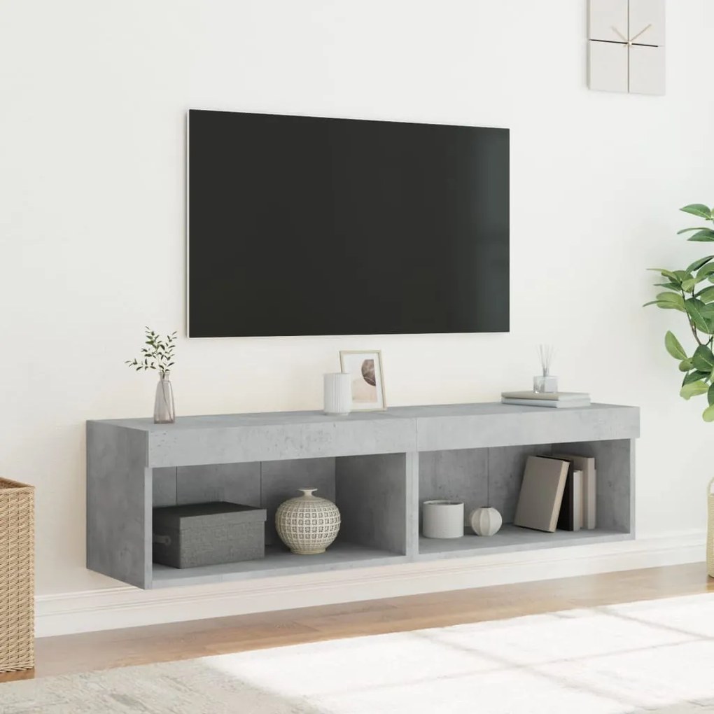 2 db betonszürke TV-szekrény LED-világítással 60 x 30 x 30 cm