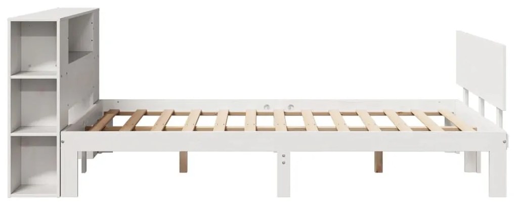 fehér tömör fenyőfa könyvespolcos ágy matrac nélkül 150x200 cm