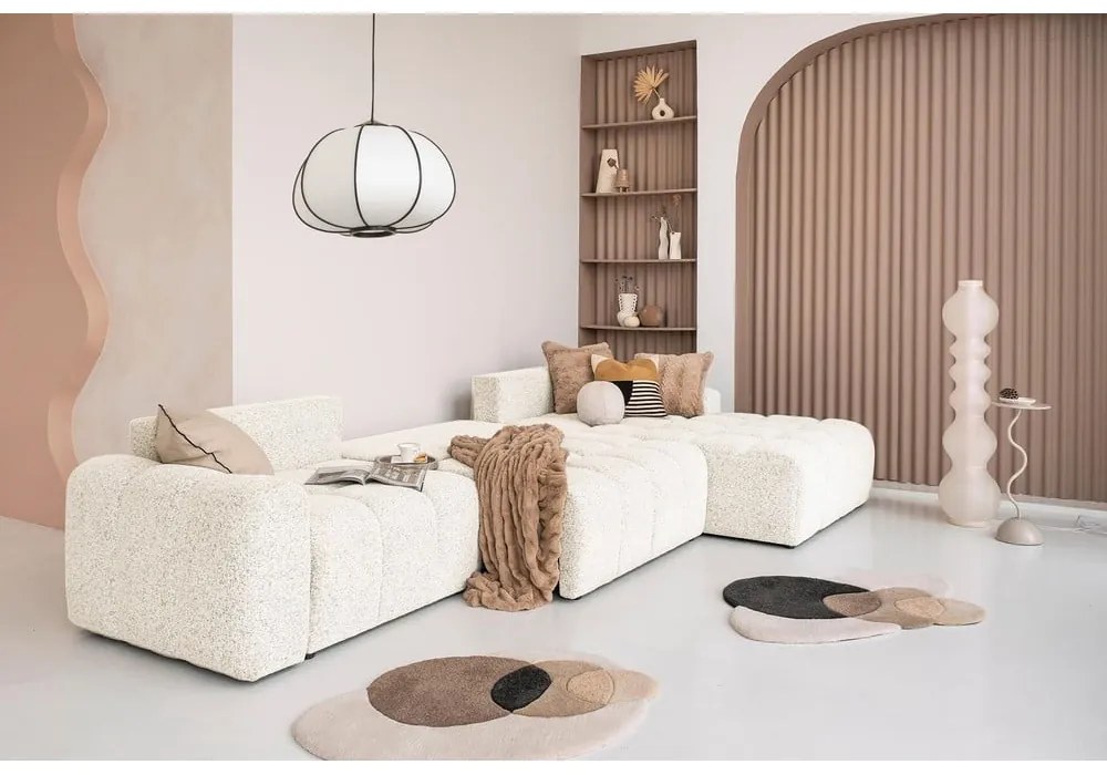 Krémszínű kinyitható tárolóhelyes moduláris sarokkanapé (jobb oldali) Lulu – Miuform