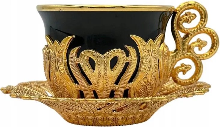 Kávéscsésze csészealjjal eszpresszó török fekete arany