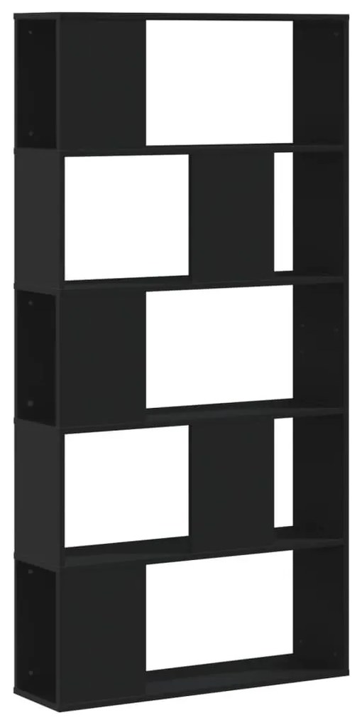 5 szintes fekete szerelt fa könyvespolc 80,5 x 23,5 x 162,5 cm