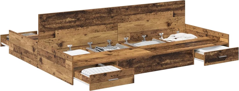 vidaXL Ágykeret tárolóval fejtámlával Öreg fa 135 x 190 cm Faanyag