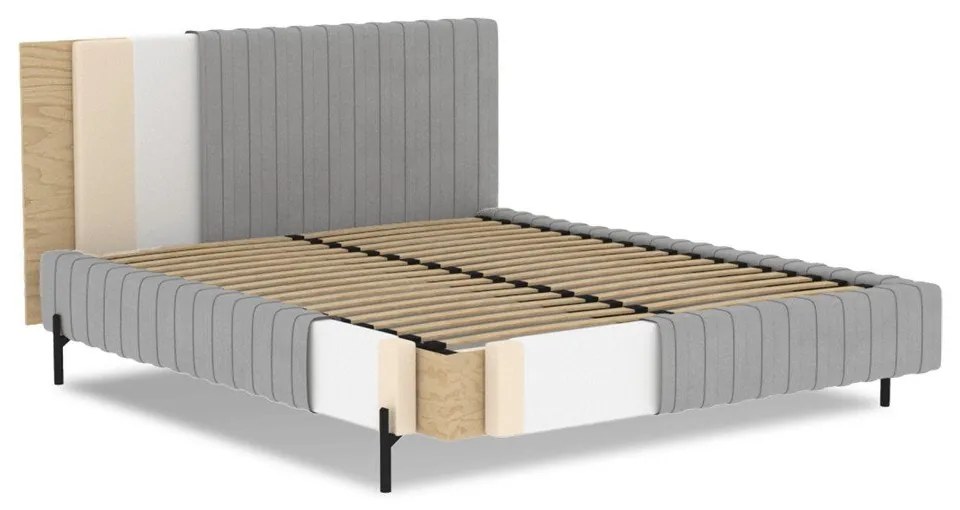 Okkersárga kárpitozott ágyneműtartós franciaágy ágyráccsal 160x200 cm Plissa – ELTAP