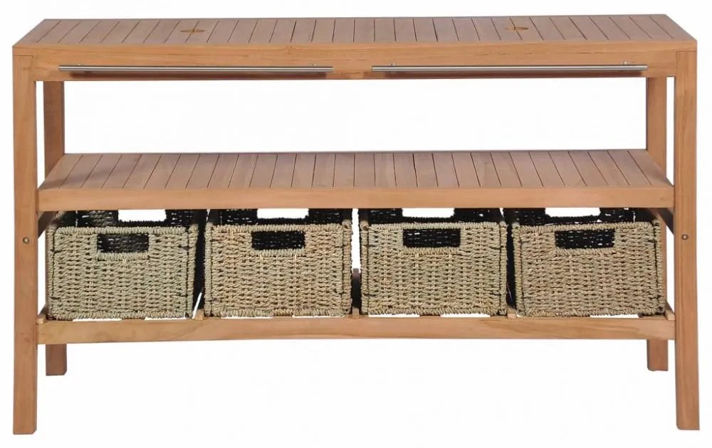 Tömör tíkfa fürdőszobai pipereszekrény 4 kosárral 132x45x75 cm