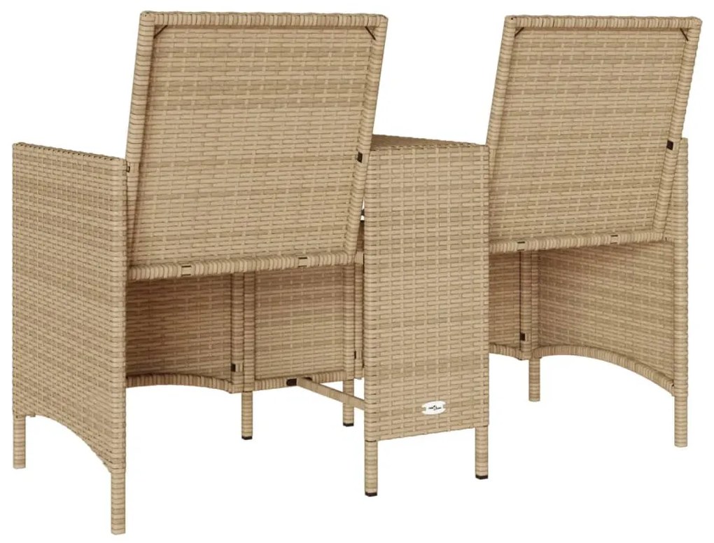 bézs polirattan 2 személyes kerti kanapé asztallal és párnákkal