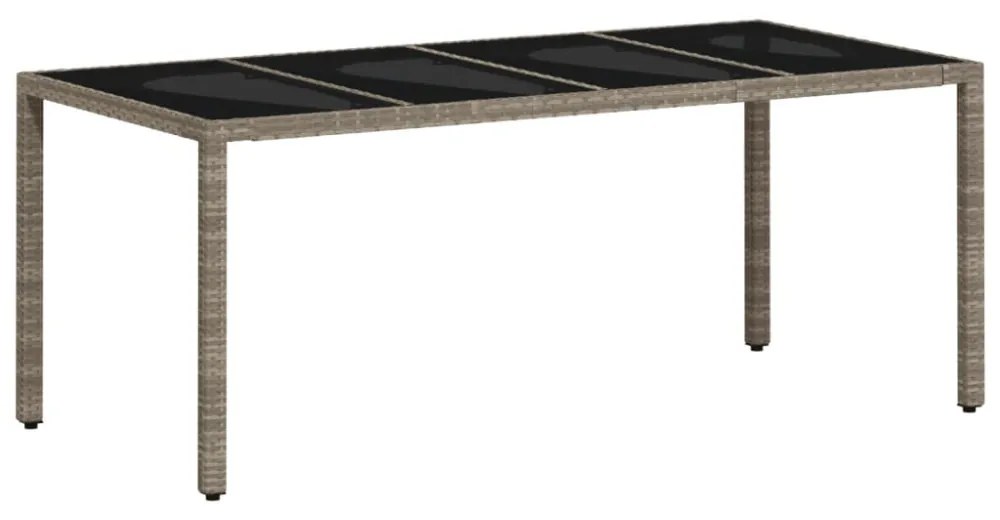 világosszürke polyrattan üveglapos kerti asztal 190x90x75 cm