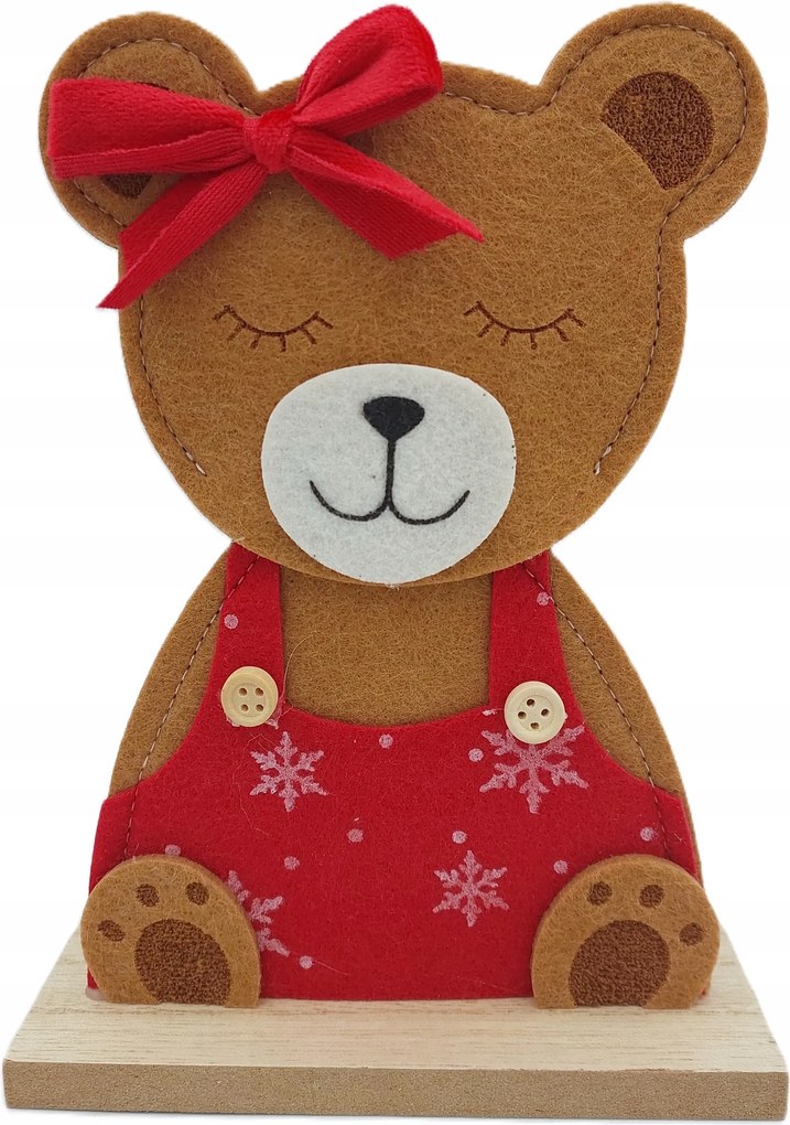 Dekoratív filc mackó fa alapon 18 cm Karácsony