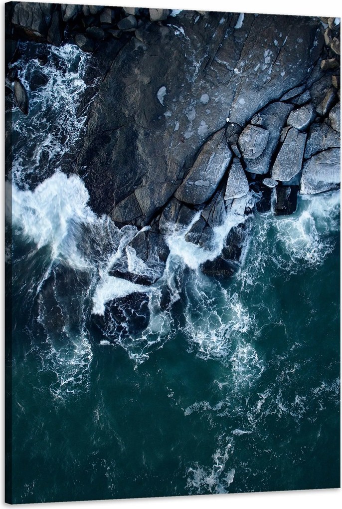 Vászonkép Természet Hullámok Tenger Sziklás Tengerpart Kék víz 60x90