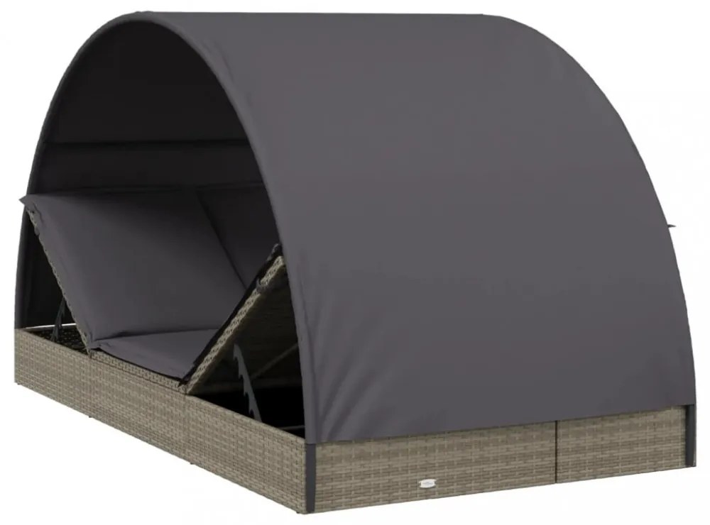2 személyes szürke polyrattan napágy kerek tetővel 211x112x140