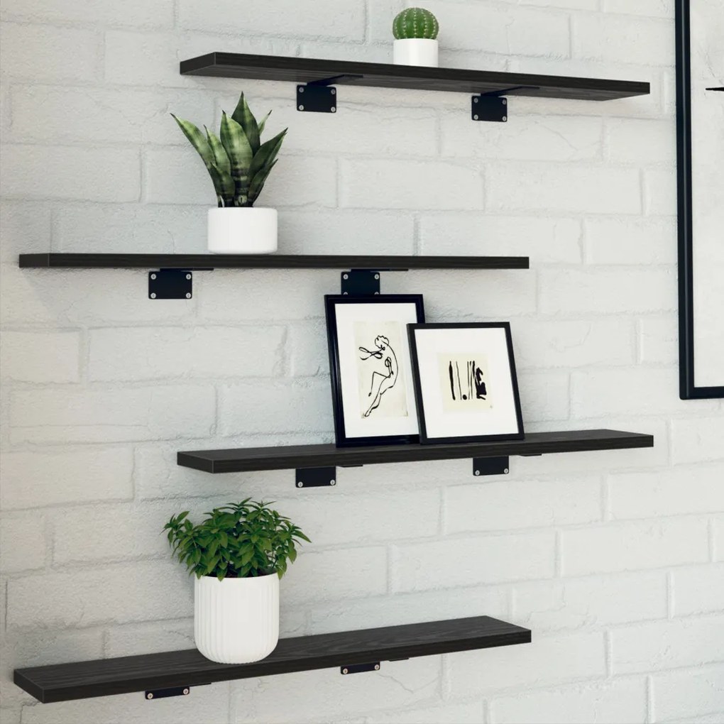 Könyvespolc Rács - 4 Fekete Tölgy Színben, 60x10x1.5 cm - Mérnöki Fából Készült