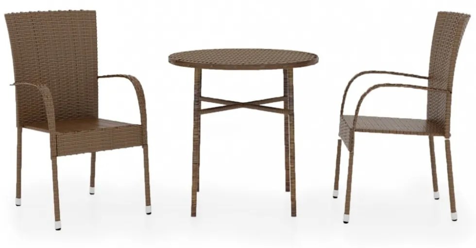 3 részes barna polyrattan kerti étkezőgarnitúra