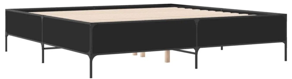 fekete szerelt fa és fém ágykeret 200 x 200 cm