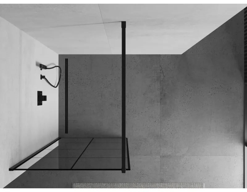 Mexen Kioto zuhanyparaván 80x200 cm 8 mm, fekete profil, üveg fekete mintás 1, 800-080-101-60-77