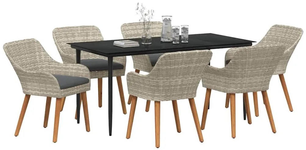 Étkezőgarnitúra 7 pcs Világosszürke Poli rattan