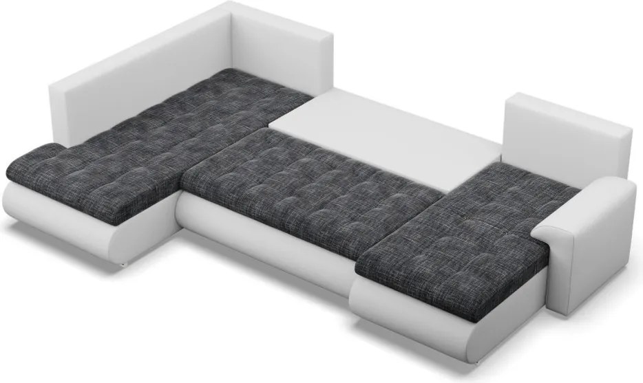 Tokio U sarokkanapé, 3 ágyneműtartóval, fonott + műbőr, baloldali, sötétszürke - fehér