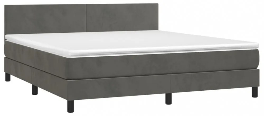 sötétszürke bársony rugós és LED-es ágy matraccal 160x200 cm