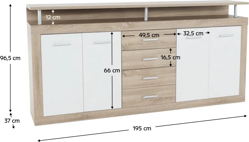 Komód, sonoma tölgyfa/fehér, JUNO - JACHIM NEW