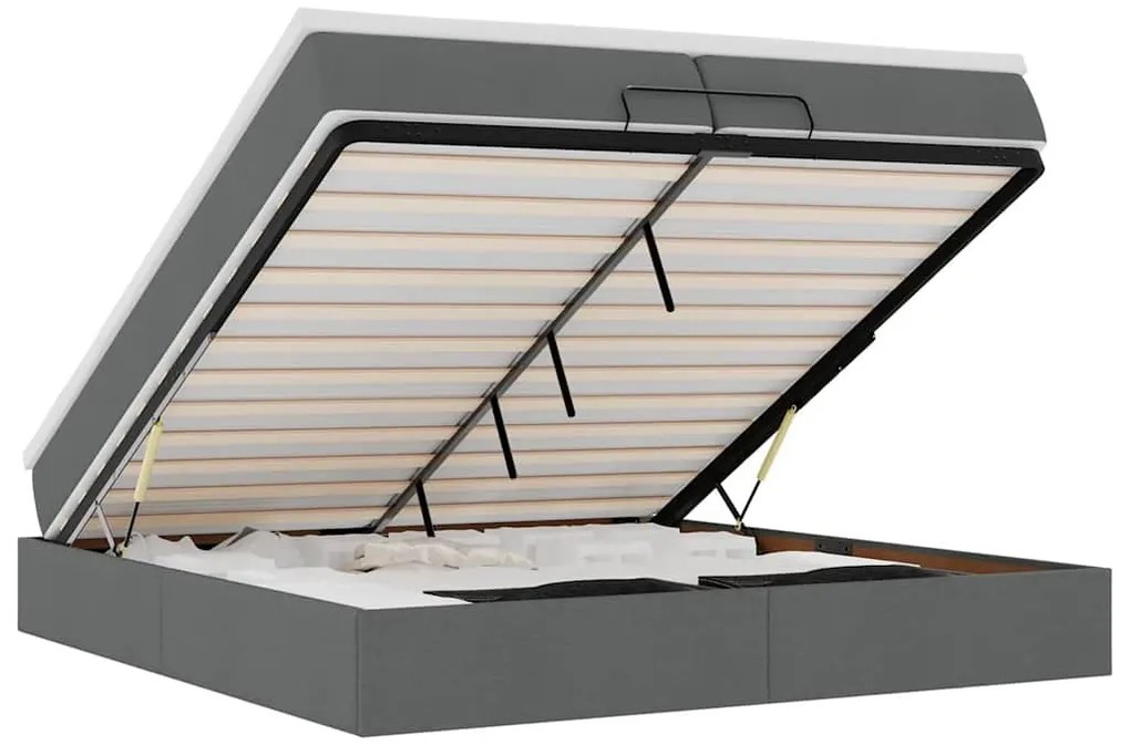 Ottomán ágykeret matracokkal Sötét szürke 200x200cm szövet