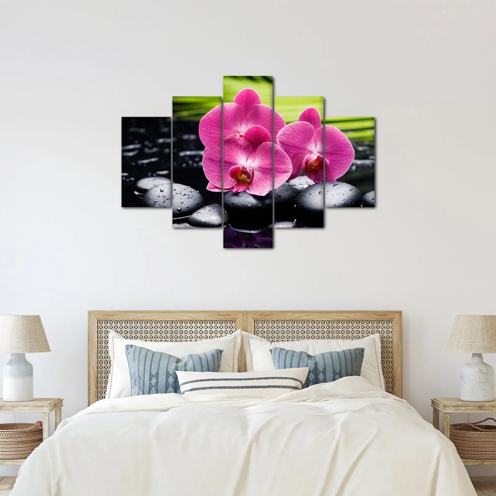 Kép - Rózsaszín orchidea pálmalevéllel (150x105 cm)