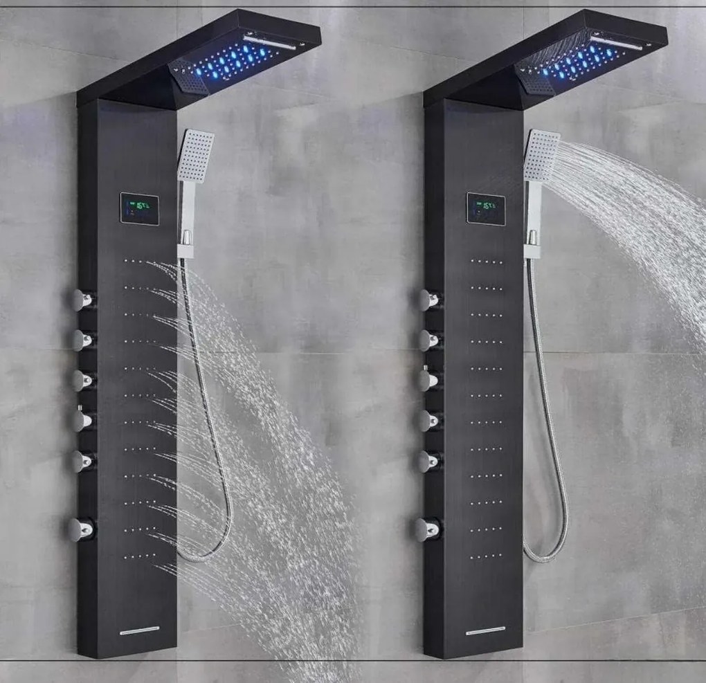 Zuhanyrendszer EYN BSP2040 LED-kijelzővel, vízesés kifolyóval, többféle színváltozatban — Nikkel