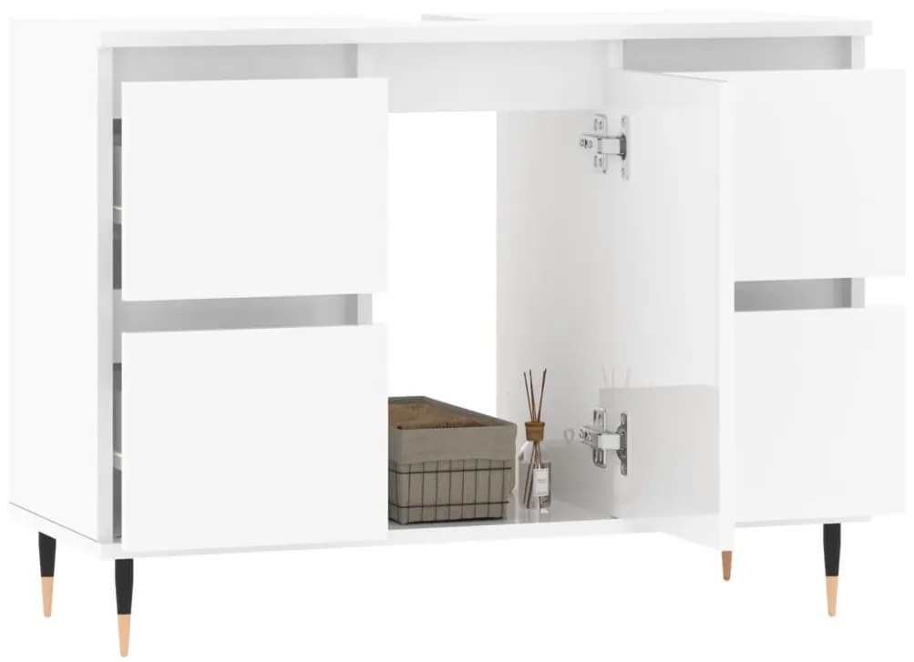 Magasfényű fehér szerelt fa fürdőszobaszekrény 80 x 33 x 60 cm