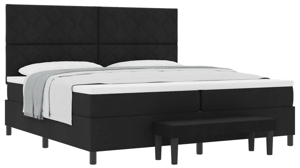 Box Spring Ágy Matraccal és Pad fekete 200x200 cm Szövet