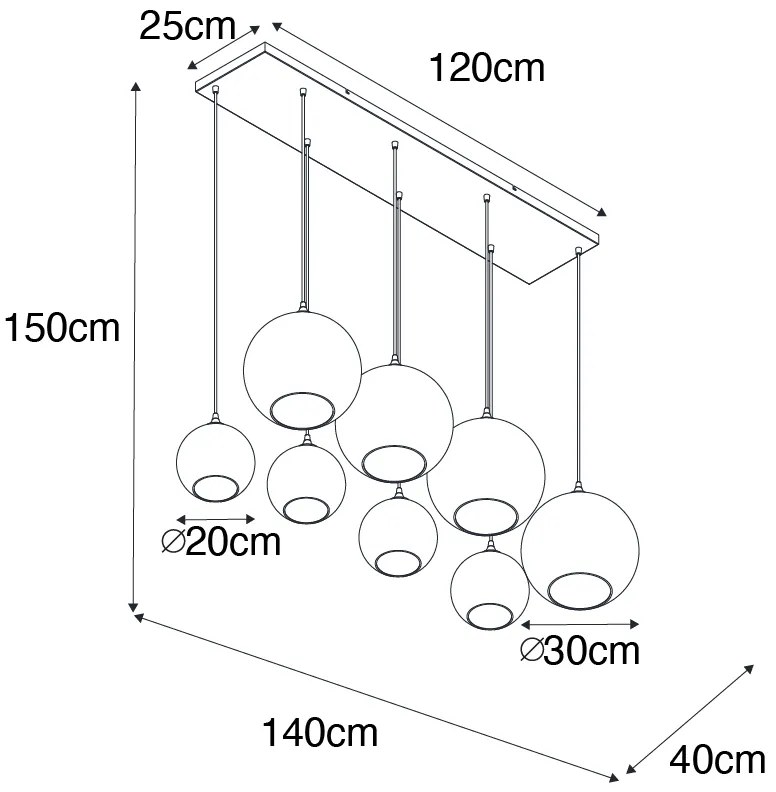 Függőlámpa sárgarézzel kék és zöld üveggel 8-lámpás - Sandra