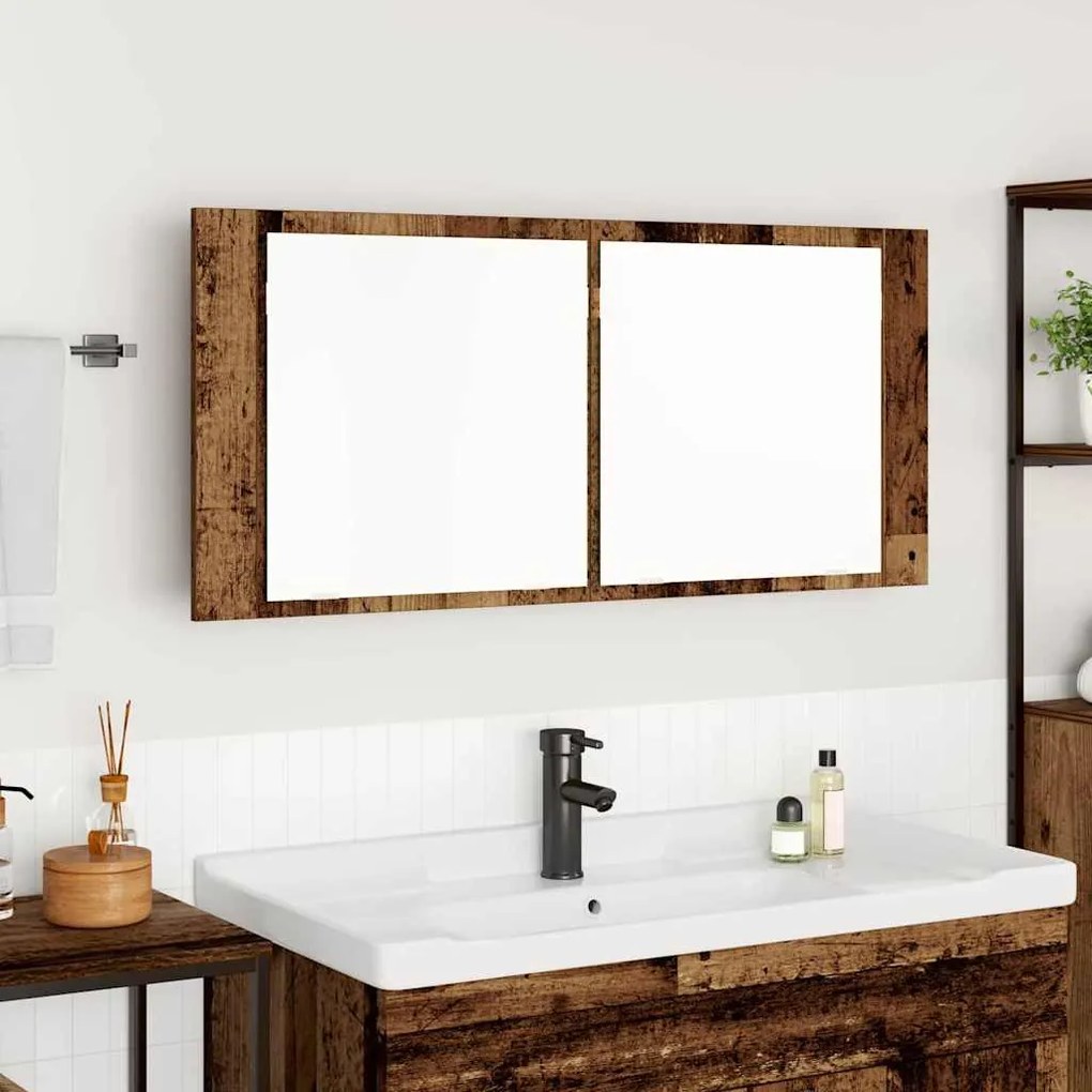 LED Tükörszekrény polcokkal Régi fa 100 x 12 x 45 cm Faanyag