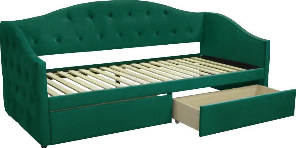 Ágy tárhellyel, 90x200, zöld Velvet szövet, ZASKA