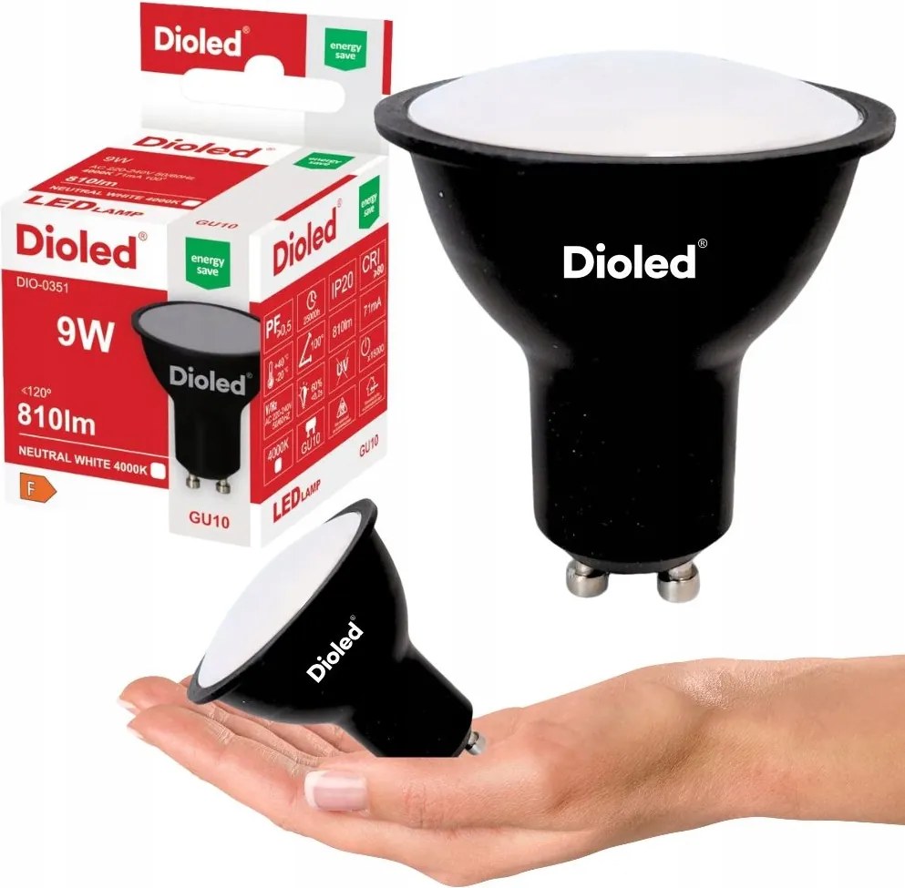 Led izzó GU10 halogén reflektor 9W 4000K semleges szín 810lm fekete