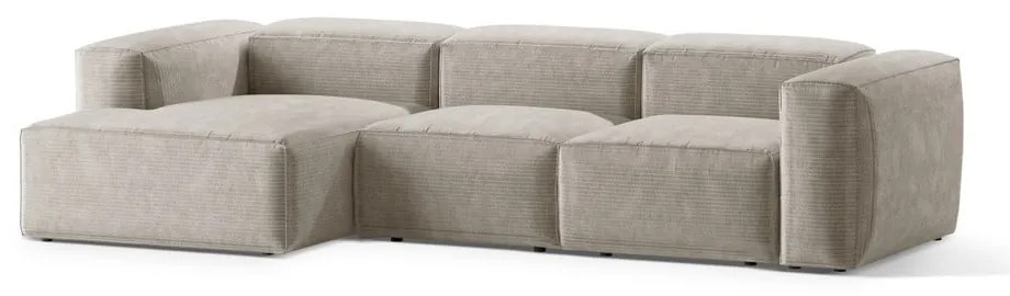 Bézs kordbársony sarokkanapé (bal oldali-heverő résszel) Bergano – Cosmopolitan Design
