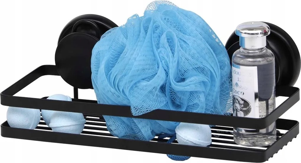 Fürdőszobai tapadókorongos polc Fekete Fém