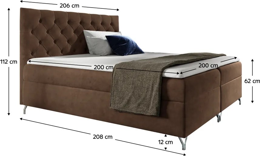 Boxspring ágy, 200x200, barna Velvet szövet, GULIETTE + ajándék