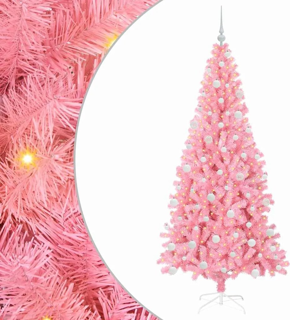 vidaXL Karácsonyfa 300 LED-del állvánnyal Rózsaszín 180 cm PVC