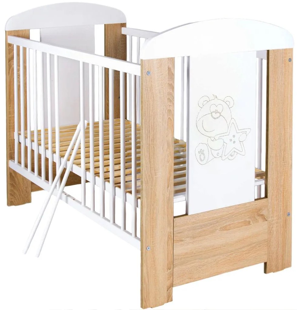 Gyerek kiságy New Baby Maci csillaggal standard tölgy