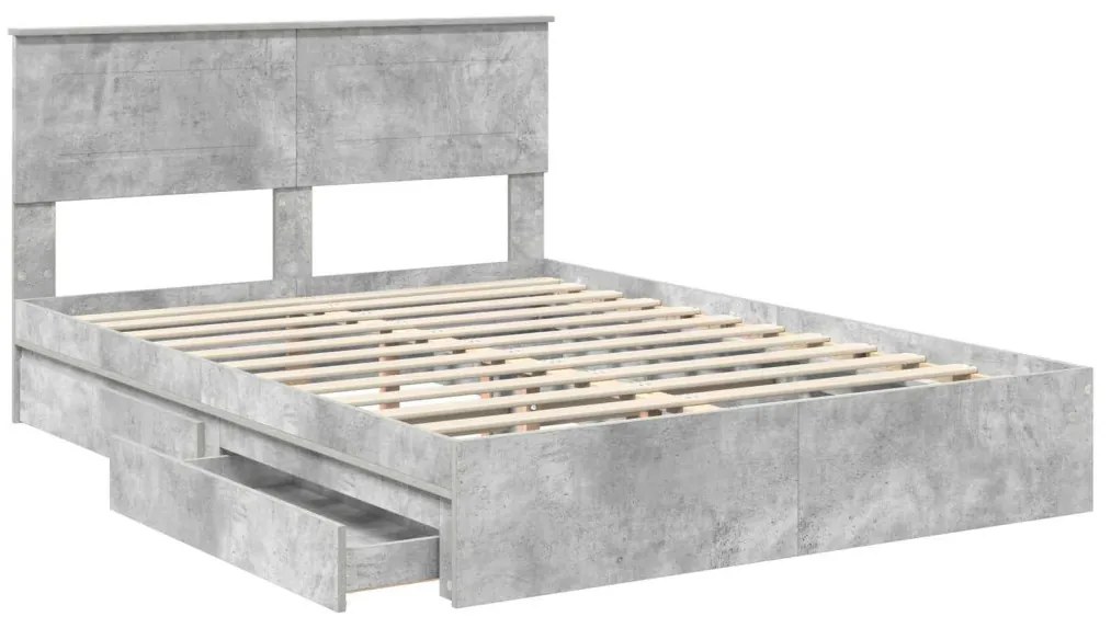vidaXL Tárolós Ágy fejtámlával Beton Szürke 160 x 200 cm Faanyag