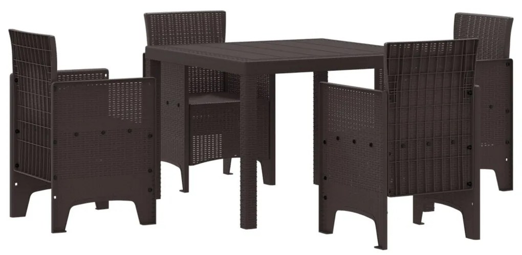 5 Részes Kerti Étkező Szett Barna Poly Rattan