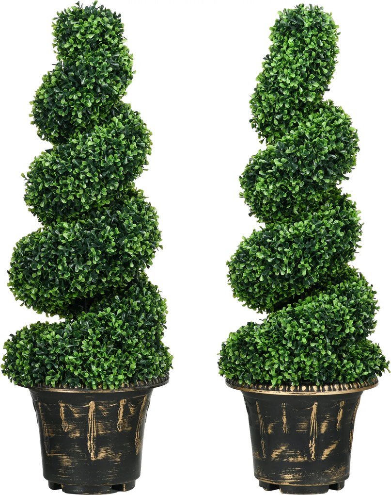 HOMCOM Műnövény Készlet 2 db, UV Ellenálló Műnövény Virágcserépben, 90 cm Boxwood Növény Belső és Külső Használatra | Aosom