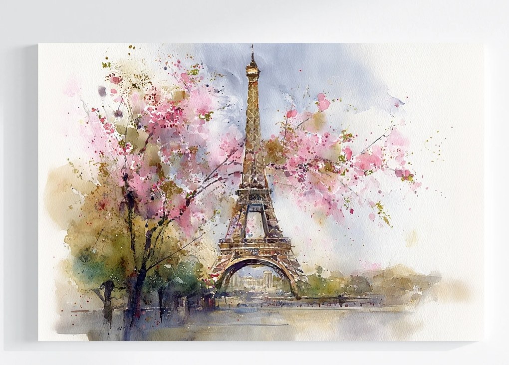 Canvas Vászonkép Franciaország Párizs Eiffel-torony Cseresznyevirágok 120x80