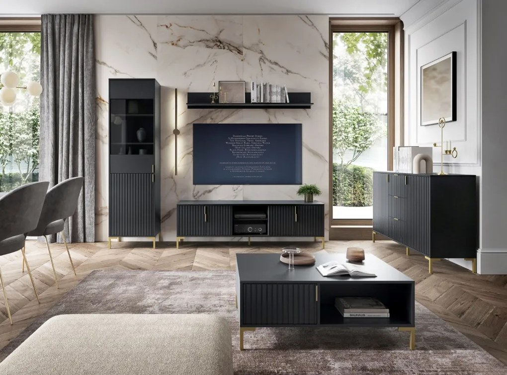 Vitrin szekrény 2 ajtós fekete / fekete matt színkombinációban – FLINN FL03