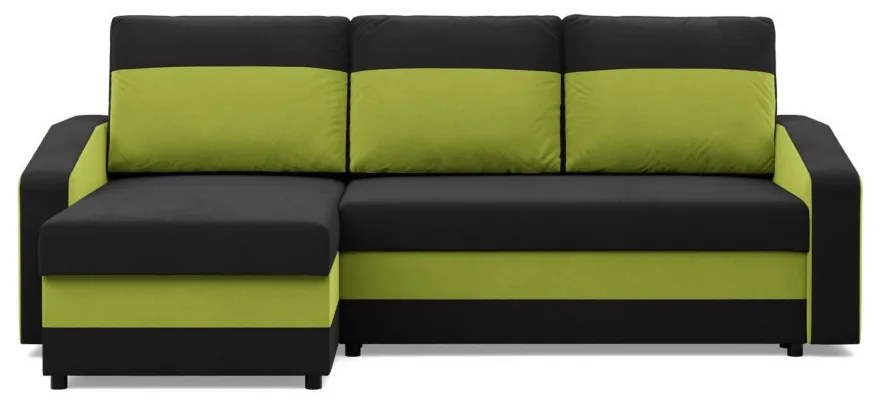 Hewlet sarokkanapé, 2 ágyneműtartóval, szövet anyag, univerzális oldal, hab töltet, fekete - zöld